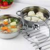 Stainless Steel Stack And Steam Pot Set With Lid 2 Tier Steamer Pot Steaming Cookware For Kitcken Cooking - 11inch