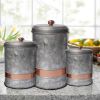 Galvanized Metal Lidded Canister With Copper Band, Set of Three, Gray - I457-AMC0014