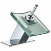 Low-Arc Polished Chrome Single Hole Waterfall Bathroom Faucet Single-Handle Glass Spout Faucet - other