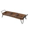DunaWest Artisinal Wood Serving Tray, 3 Seperate Sections and Metal Frame, Brown, Black - Default