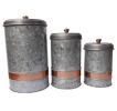 Galvanized Metal Lidded Canister With Copper Band, Set of Three, Gray - I457-AMC0014