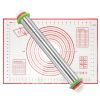 Dough Rolling Pin Dough Roller Stainless Steel Rolling Pins with 4 Removable Adjustable Thickness Rings and Rolling Mat  - Red