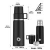Healter 850ml Travel Vacuum Flask, Water Thermos Bottle for Coffee, Built-in Lid Cup, Stainless Steel, Thermal Tea Mug, Sport Bottles - Black