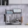 Stainless Steel Single Layer, Inner Length 90cm Kitchen Bowl Rack Shelf - Black