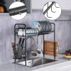 Stainless Steel Single Layer, Inner Length 90cm Kitchen Bowl Rack Shelf - Black