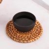 1 PC Round Natural Rattan Coasters Handmade Insulation Placemats Kitchen Decoration Accessories - Brown - 20cm