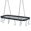 Pot Rack Ceiling Mount Cookware Rack Hanging Hanger Organizer with Hooks - Black