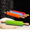 30cm Wooden Handle Silicone Rolling Pin Non-Stick Kitchen Baking Cooking Tool - Blue