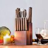 Commercial Home Kitchen Knife Sets 15 Piece With Block Chef Knives Hollow Handle Cutlery Set Etc - Dark Brown - Kitchen Surpplice