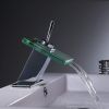 Low-Arc Polished Chrome Single Hole Waterfall Bathroom Faucet Single-Handle Glass Spout Faucet - other