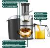 KOIOS Centrifugal Juicer Machines, Juice Extractor with Big Mouth 3' Feed Chute - Black