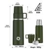 Healter 850ml Travel Vacuum Flask, Water Thermos Bottle for Coffee, Built-in Lid Cup, Stainless Steel, Thermal Tea Mug, Sport Bottles - Green