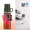 Healter 850ml Travel Vacuum Flask, Water Thermos Bottle for Coffee, Built-in Lid Cup, Stainless Steel, Thermal Tea Mug, Sport Bottles - Green