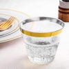 50 Pack - 9 Oz Plastic Cocktail Glass,sturdy Rimmed Plastic Cups Clear Cup Disposable Wedding Cup, Birthday Anniversary Party Cup - Silver Rim